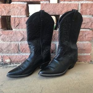 Black leather Acme cowgirl boots
